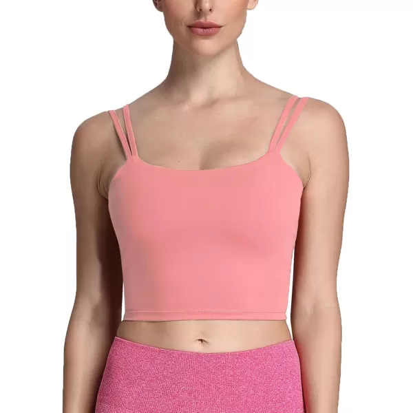 Aoxjox Womens Workout Sports Bras Fitness Padded Backless Yoga Crop Tank Top Twist Back CamiSalmon Rose