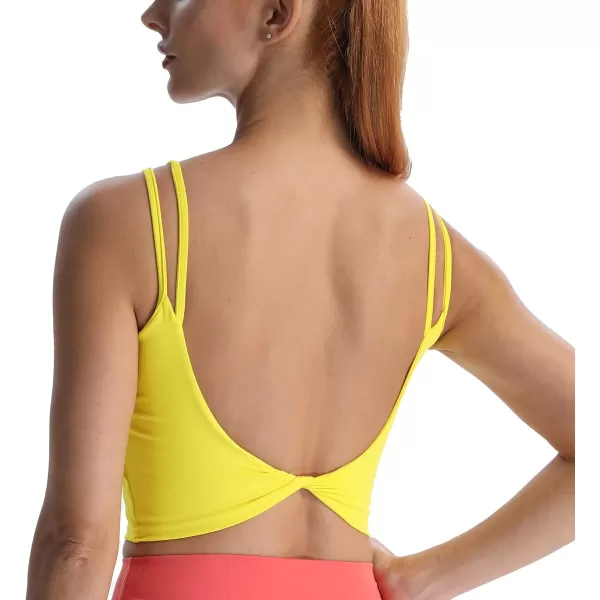 Aoxjox Womens Workout Sports Bras Fitness Padded Backless Yoga Crop Tank Top Twist Back CamiVibrant Yellow