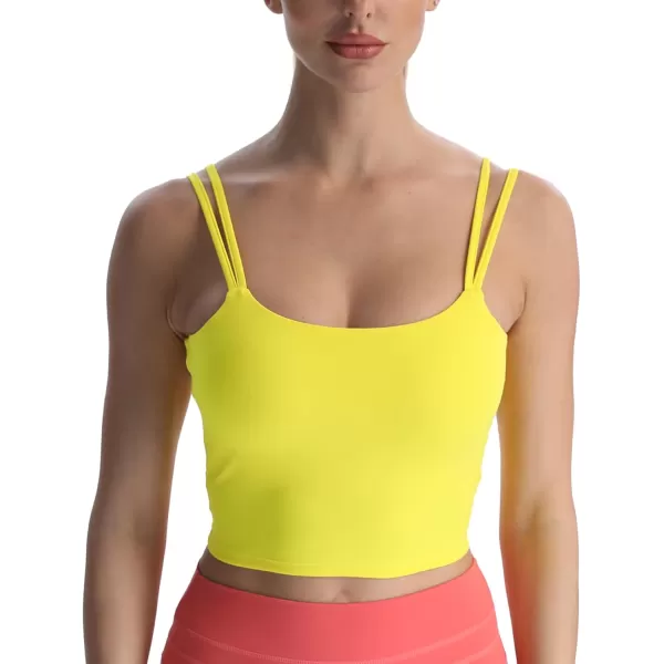 Aoxjox Womens Workout Sports Bras Fitness Padded Backless Yoga Crop Tank Top Twist Back CamiVibrant Yellow