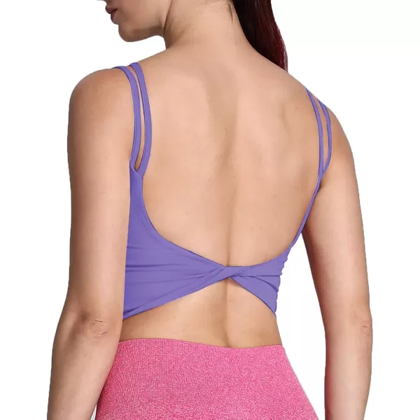 Aoxjox Womens Workout Sports Bras Fitness Padded Backless Yoga Crop Tank Top Twist Back CamiViolet