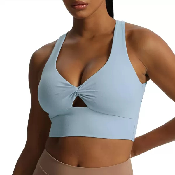 Aoxjox Womens Workout Sports Bras Twist Front Fitness Padded Training Gym Bra Yoga Crop Lola Tank TopAiry Blue