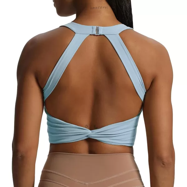 Aoxjox Womens Workout Sports Bras Twist Front Fitness Padded Training Gym Bra Yoga Crop Lola Tank TopAiry Blue