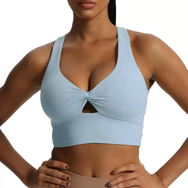 Aoxjox Womens Workout Sports Bras Twist Front Fitness Padded Training Gym Bra Yoga Crop Lola Tank TopAiry Blue