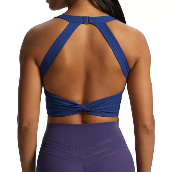 Aoxjox Womens Workout Sports Bras Twist Front Fitness Padded Training Gym Bra Yoga Crop Lola Tank TopBellwether Blue