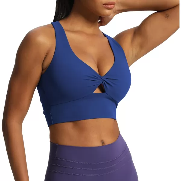 Aoxjox Womens Workout Sports Bras Twist Front Fitness Padded Training Gym Bra Yoga Crop Lola Tank TopBellwether Blue