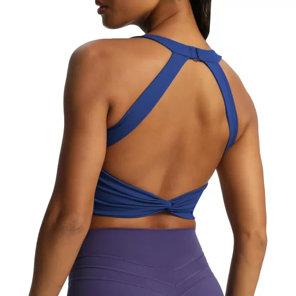 Aoxjox Womens Workout Sports Bras Twist Front Fitness Padded Training Gym Bra Yoga Crop Lola Tank TopBellwether Blue