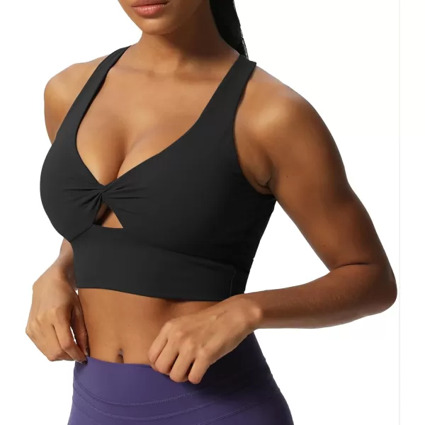 Aoxjox Womens Workout Sports Bras Twist Front Fitness Padded Training Gym Bra Yoga Crop Lola Tank TopBlack