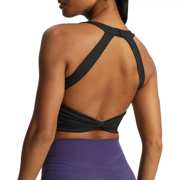 Aoxjox Womens Workout Sports Bras Twist Front Fitness Padded Training Gym Bra Yoga Crop Lola Tank TopBlack