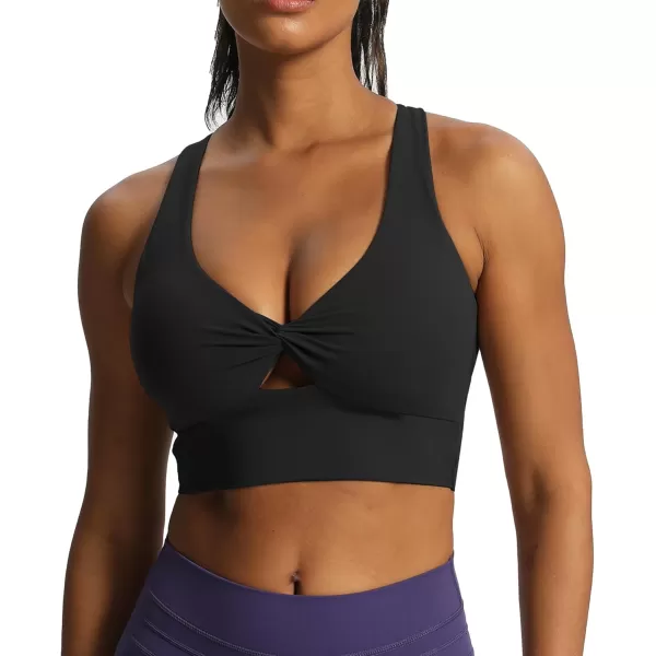 Aoxjox Womens Workout Sports Bras Twist Front Fitness Padded Training Gym Bra Yoga Crop Lola Tank TopBlack