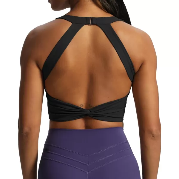 Aoxjox Womens Workout Sports Bras Twist Front Fitness Padded Training Gym Bra Yoga Crop Lola Tank TopBlack