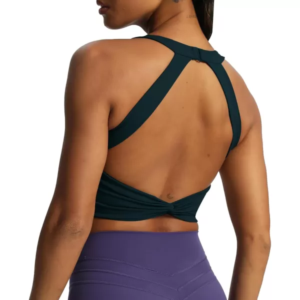Aoxjox Womens Workout Sports Bras Twist Front Fitness Padded Training Gym Bra Yoga Crop Lola Tank TopBlueberry