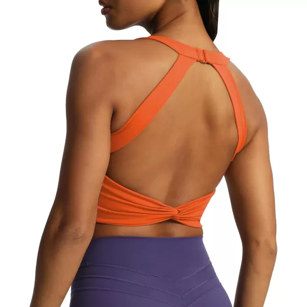 Aoxjox Womens Workout Sports Bras Twist Front Fitness Padded Training Gym Bra Yoga Crop Lola Tank TopFirecracker