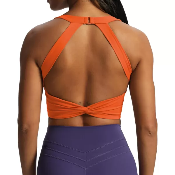 Aoxjox Womens Workout Sports Bras Twist Front Fitness Padded Training Gym Bra Yoga Crop Lola Tank TopFirecracker