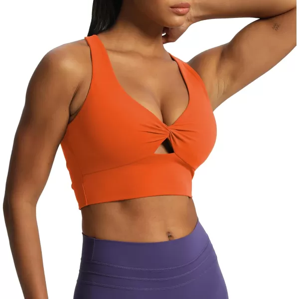 Aoxjox Womens Workout Sports Bras Twist Front Fitness Padded Training Gym Bra Yoga Crop Lola Tank TopFirecracker