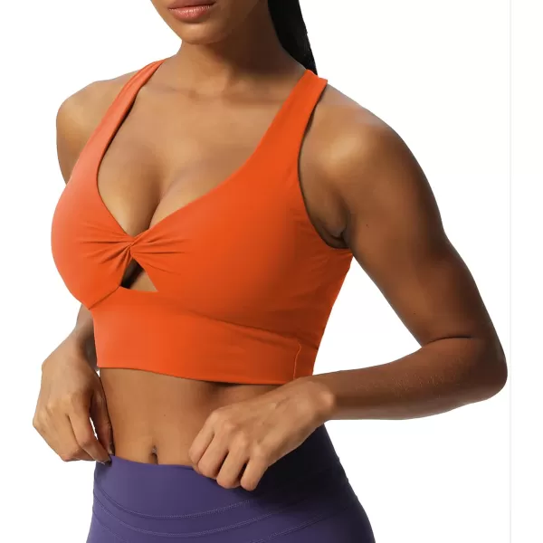 Aoxjox Womens Workout Sports Bras Twist Front Fitness Padded Training Gym Bra Yoga Crop Lola Tank TopFirecracker