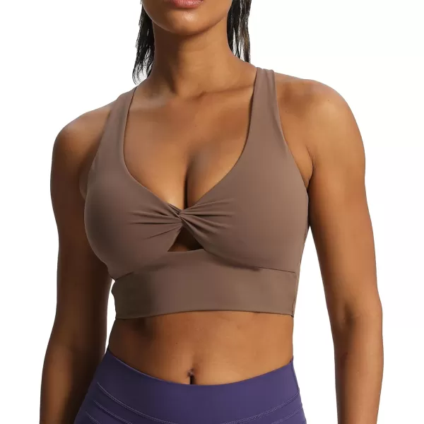 Aoxjox Womens Workout Sports Bras Twist Front Fitness Padded Training Gym Bra Yoga Crop Lola Tank TopFudge Coffee