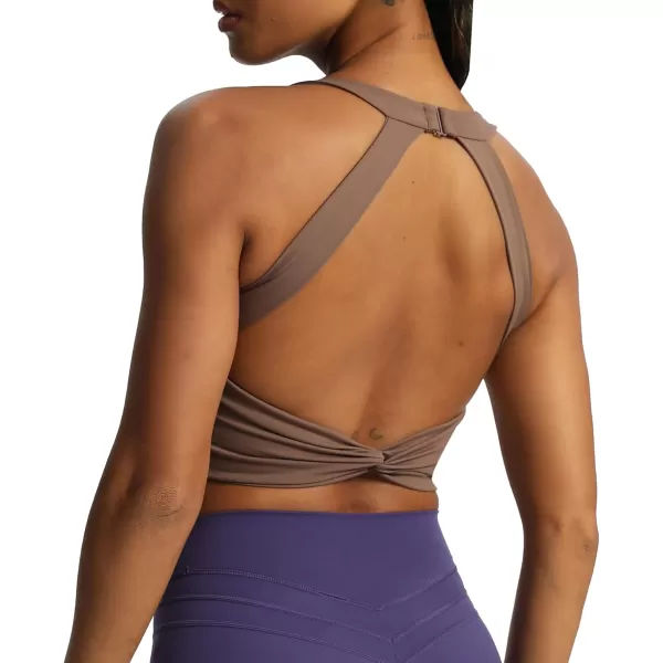 Aoxjox Womens Workout Sports Bras Twist Front Fitness Padded Training Gym Bra Yoga Crop Lola Tank TopFudge Coffee