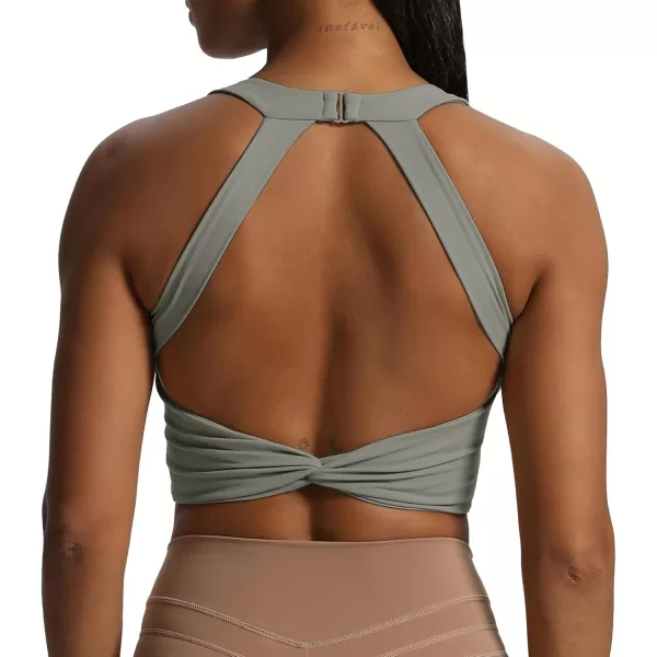 Aoxjox Womens Workout Sports Bras Twist Front Fitness Padded Training Gym Bra Yoga Crop Lola Tank TopGrey