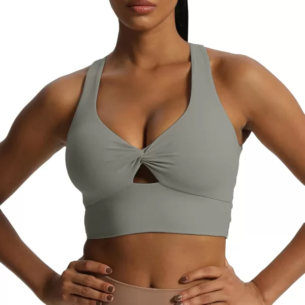 Aoxjox Womens Workout Sports Bras Twist Front Fitness Padded Training Gym Bra Yoga Crop Lola Tank TopGrey