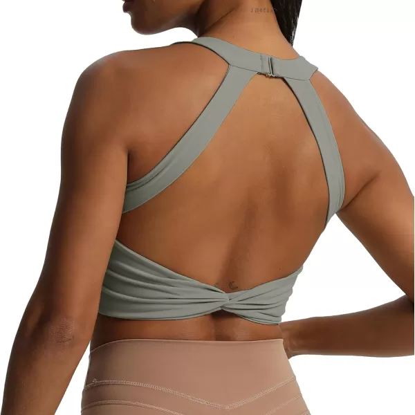 Aoxjox Womens Workout Sports Bras Twist Front Fitness Padded Training Gym Bra Yoga Crop Lola Tank TopGrey