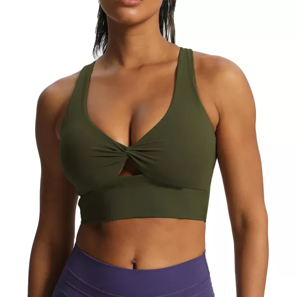Aoxjox Womens Workout Sports Bras Twist Front Fitness Padded Training Gym Bra Yoga Crop Lola Tank TopOlive Green