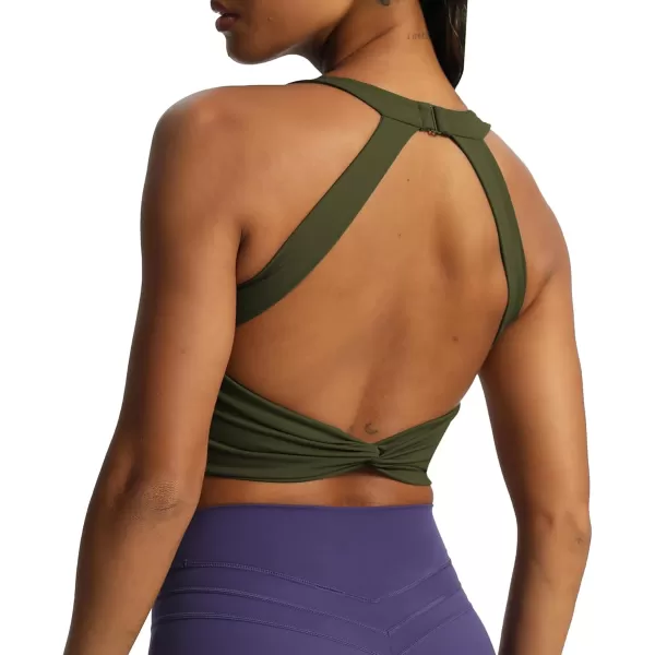 Aoxjox Womens Workout Sports Bras Twist Front Fitness Padded Training Gym Bra Yoga Crop Lola Tank TopOlive Green