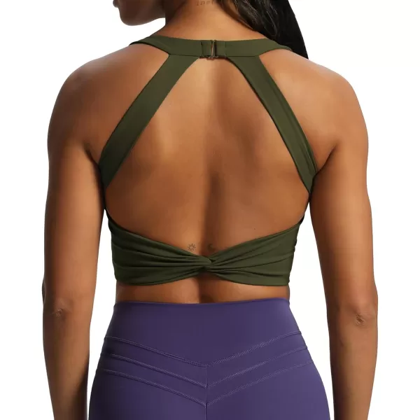 Aoxjox Womens Workout Sports Bras Twist Front Fitness Padded Training Gym Bra Yoga Crop Lola Tank TopOlive Green