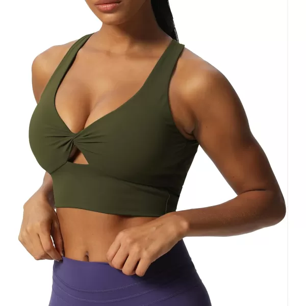 Aoxjox Womens Workout Sports Bras Twist Front Fitness Padded Training Gym Bra Yoga Crop Lola Tank TopOlive Green