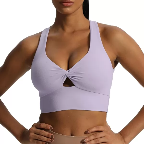 Aoxjox Womens Workout Sports Bras Twist Front Fitness Padded Training Gym Bra Yoga Crop Lola Tank TopPurple Heather