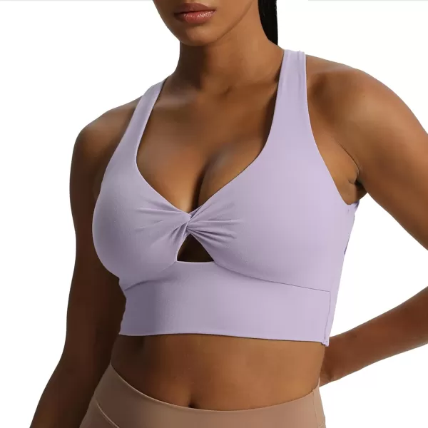 Aoxjox Womens Workout Sports Bras Twist Front Fitness Padded Training Gym Bra Yoga Crop Lola Tank TopPurple Heather