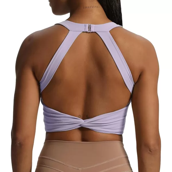 Aoxjox Womens Workout Sports Bras Twist Front Fitness Padded Training Gym Bra Yoga Crop Lola Tank TopPurple Heather