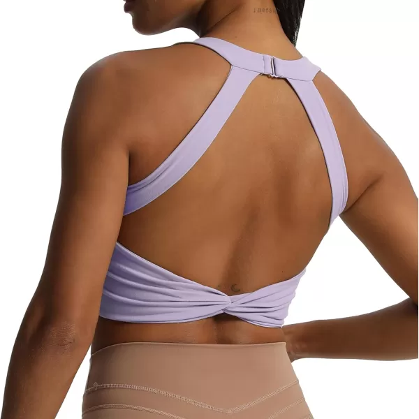 Aoxjox Womens Workout Sports Bras Twist Front Fitness Padded Training Gym Bra Yoga Crop Lola Tank TopPurple Heather