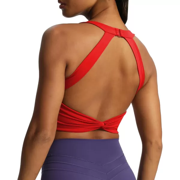 Aoxjox Womens Workout Sports Bras Twist Front Fitness Padded Training Gym Bra Yoga Crop Lola Tank TopRacing Red