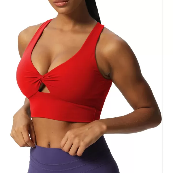 Aoxjox Womens Workout Sports Bras Twist Front Fitness Padded Training Gym Bra Yoga Crop Lola Tank TopRacing Red