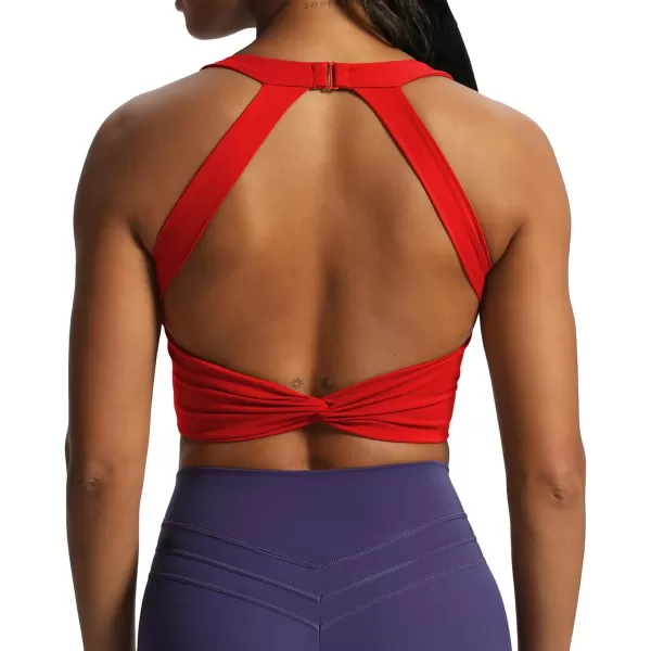 Aoxjox Womens Workout Sports Bras Twist Front Fitness Padded Training Gym Bra Yoga Crop Lola Tank TopRacing Red