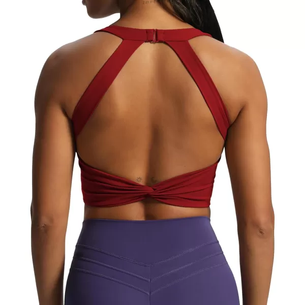 Aoxjox Womens Workout Sports Bras Twist Front Fitness Padded Training Gym Bra Yoga Crop Lola Tank TopRumba Red