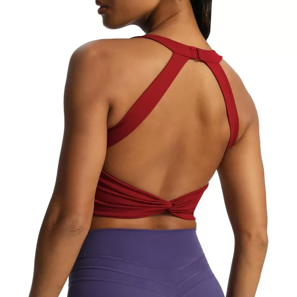 Aoxjox Womens Workout Sports Bras Twist Front Fitness Padded Training Gym Bra Yoga Crop Lola Tank TopRumba Red