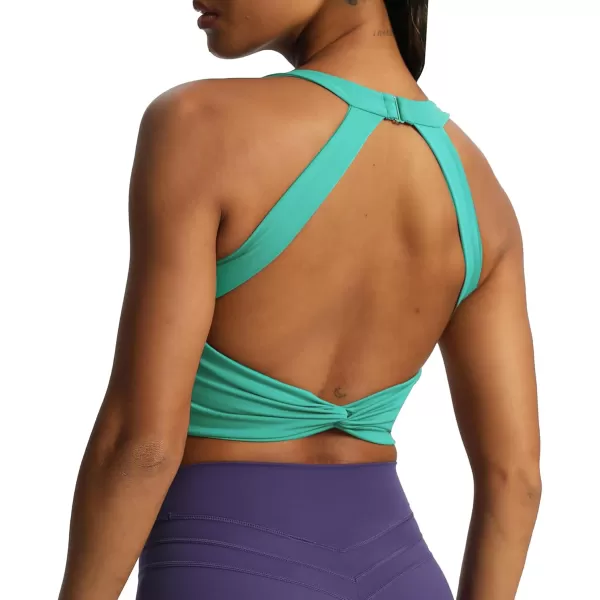 Aoxjox Womens Workout Sports Bras Twist Front Fitness Padded Training Gym Bra Yoga Crop Lola Tank TopTurquoise