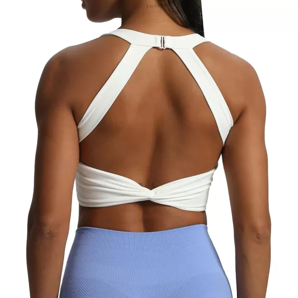 Aoxjox Womens Workout Sports Bras Twist Front Fitness Padded Training Gym Bra Yoga Crop Lola Tank TopWhite
