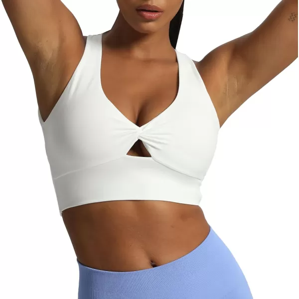 Aoxjox Womens Workout Sports Bras Twist Front Fitness Padded Training Gym Bra Yoga Crop Lola Tank TopWhite