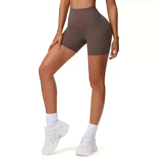 Aoxjox Workout Biker Shorts for Women High Waisted Exercise Athletic Gym Running Breeze Yoga Shorts 6quotFudge Coffee