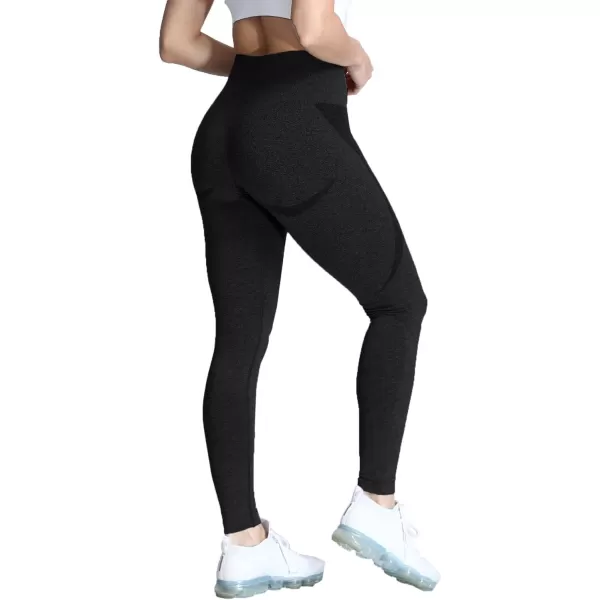 Aoxjox Workout Seamless Leggings for Women Smile Contour High Waisted Gym Yoga Pants TightsA Black Marl Not Squat Proof