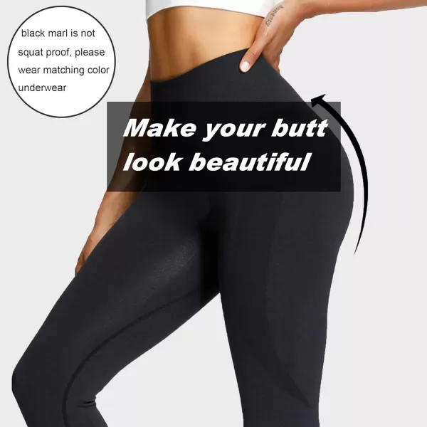 Aoxjox Workout Seamless Leggings for Women Smile Contour High Waisted Gym Yoga Pants TightsA Black Marl Not Squat Proof