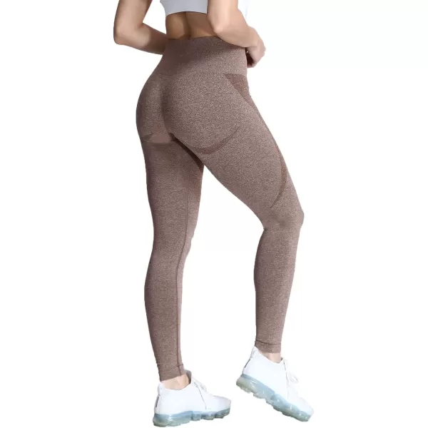 Aoxjox Workout Seamless Leggings for Women Smile Contour High Waisted Gym Yoga Pants TightsA Mocha Marl