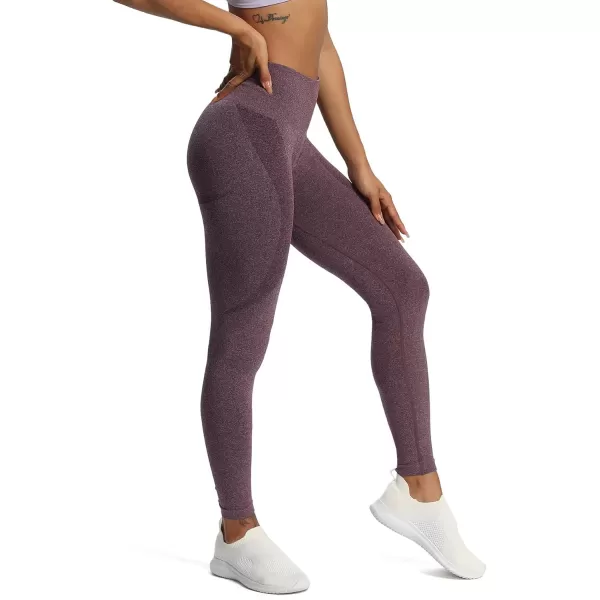 Aoxjox Workout Seamless Leggings for Women Smile Contour High Waisted Gym Yoga Pants TightsA Puce Marl