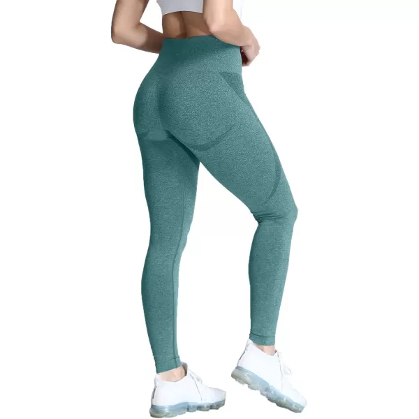 Aoxjox Workout Seamless Leggings for Women Smile Contour High Waisted Gym Yoga Pants TightsA Turquoise Marl Forest Green Marl