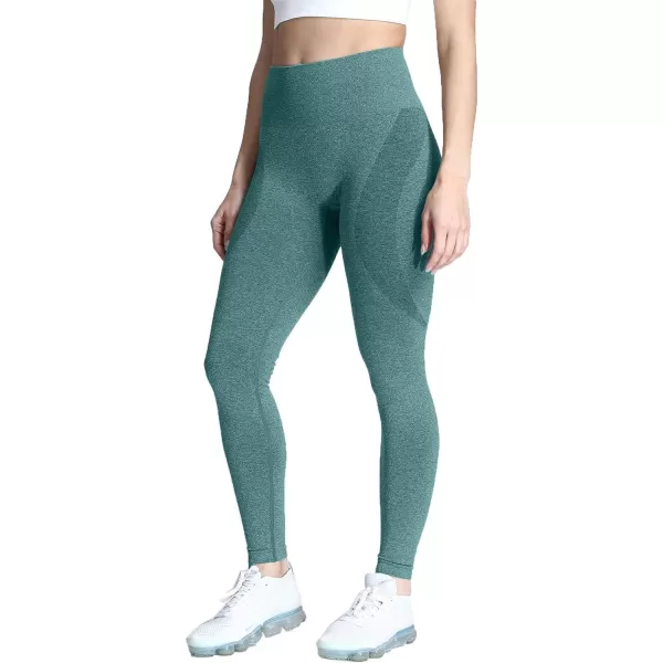 Aoxjox Workout Seamless Leggings for Women Smile Contour High Waisted Gym Yoga Pants TightsA Turquoise Marl Forest Green Marl