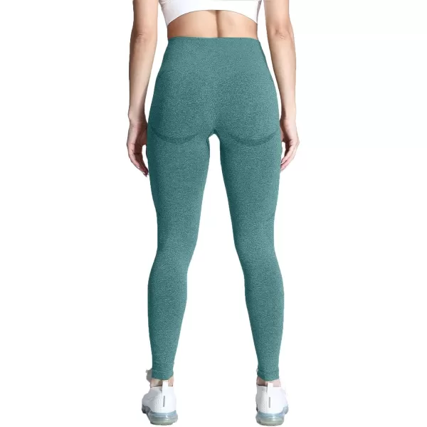 Aoxjox Workout Seamless Leggings for Women Smile Contour High Waisted Gym Yoga Pants TightsA Turquoise Marl Forest Green Marl