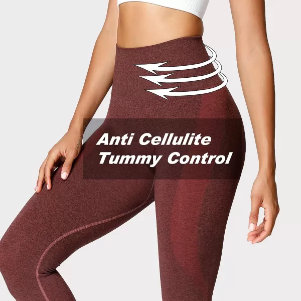 Aoxjox Workout Seamless Leggings for Women Smile Contour High Waisted Gym Yoga Pants TightsB Cherry Brown Marlnot Squat Proof  a Bit See Through