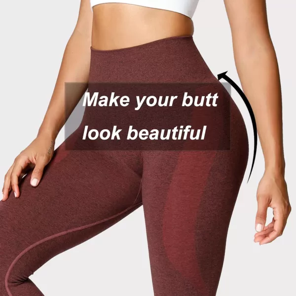Aoxjox Workout Seamless Leggings for Women Smile Contour High Waisted Gym Yoga Pants TightsB Cherry Brown Marlnot Squat Proof  a Bit See Through